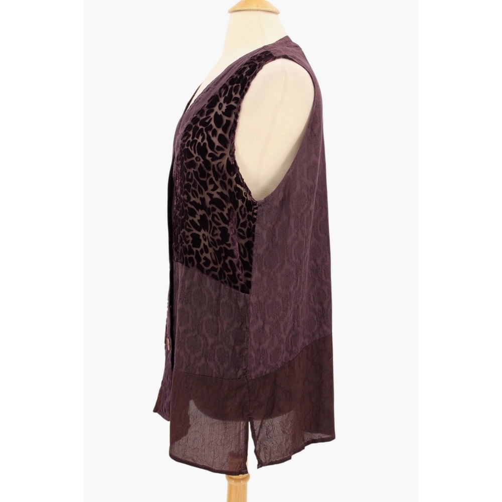 URU Velvet Burnout Sleeveless Blouse One‎ Size Purple Textured Jacquard Vintage - Picture 2 of 12